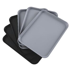 ggbin 6 pack plastic fast food serving tray, black and gray, rectangular cafeteria trays