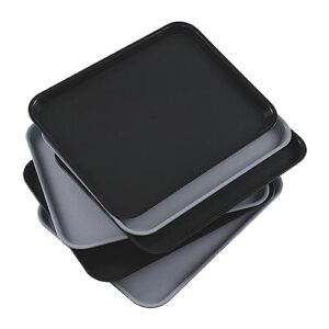 Ggbin 6 Pack Plastic Fast Food Serving Tray, Black and Gray, Rectangular Cafeteria Trays