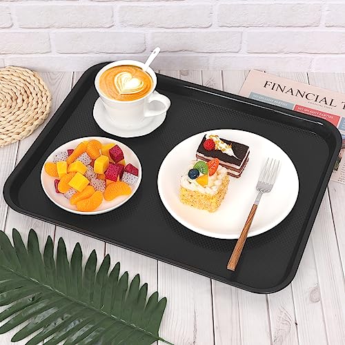 Ggbin 6 Pack Plastic Fast Food Serving Tray, Black and Gray, Rectangular Cafeteria Trays