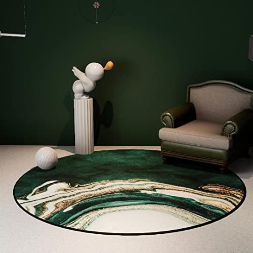 Round Area Rug Pad 4ft Emerald Green Round Marble Throw Rug for Bedroom Living Room Washable Non-Slip Floor Mats Modern Home Decor Circle Carpets