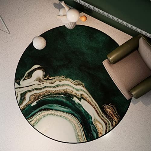 Round Area Rug Pad 4ft Emerald Green Round Marble Throw Rug for Bedroom Living Room Washable Non-Slip Floor Mats Modern Home Decor Circle Carpets