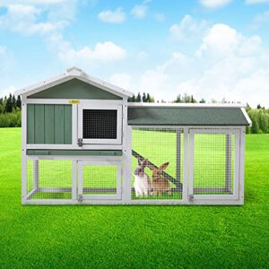 2-Tier Wood Rabbit Hutch Guinea Pig Coop Bunny Cage Chicken Coop for Small Animals with Weatherproof Wooden Bunny Run Cage w/Ample Activity Areas