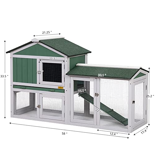 2-Tier Wood Rabbit Hutch Guinea Pig Coop Bunny Cage Chicken Coop for Small Animals with Weatherproof Wooden Bunny Run Cage w/Ample Activity Areas