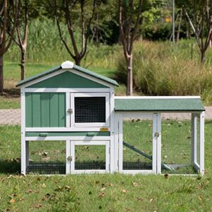 2-Tier Wood Rabbit Hutch Guinea Pig Coop Bunny Cage Chicken Coop for Small Animals with Weatherproof Wooden Bunny Run Cage w/Ample Activity Areas