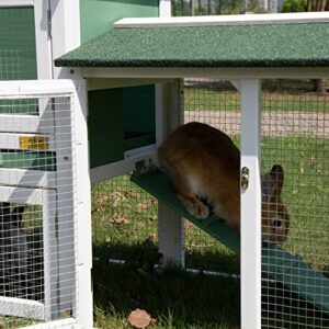 2-Tier Wood Rabbit Hutch Guinea Pig Coop Bunny Cage Chicken Coop for Small Animals with Weatherproof Wooden Bunny Run Cage w/Ample Activity Areas