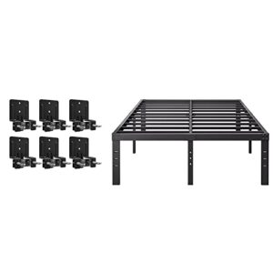 comasach 16 inch queen bed frame and 6 pcs mattress gaskets, heavy duty metal platform bed frames with 4500lbs steel slat support, no box spring needed, noise free non slip mattress foundation, black