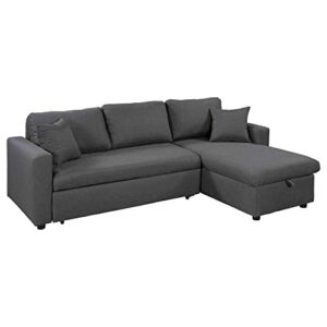 Cotoala Comfortable Upholstery Sleeper Grey Sectional Sofa with Storage Space, 2 Tossing Cushions and Pillows, Loveseat with Chaise Longue for Living Room, Home Furniture, Right Hand Facing, Gray