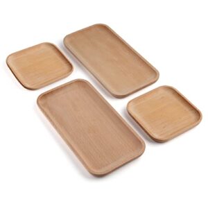 zeeooil serving platter wooden tray 2 packs 9.8 inch rectangular serving tray and 2 packs 5 inch appetizer dish wooden charcuterie boards for vegetables, fruit, charcuterie, sushi and snacks