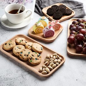 zeeooil Serving Platter Wooden Tray 2 Packs 9.8 Inch Rectangular Serving Tray And 2 Packs 5 Inch Appetizer Dish Wooden Charcuterie Boards for Vegetables, Fruit, Charcuterie, Sushi And Snacks