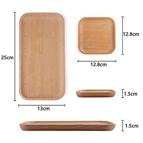 zeeooil Serving Platter Wooden Tray 2 Packs 9.8 Inch Rectangular Serving Tray And 2 Packs 5 Inch Appetizer Dish Wooden Charcuterie Boards for Vegetables, Fruit, Charcuterie, Sushi And Snacks