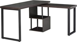 royal wood 55" 360° rotating l-shaped home office computer desk, rotating corner desk with storage shelves, left or right side combo table, study writing desk two workstations,espresso