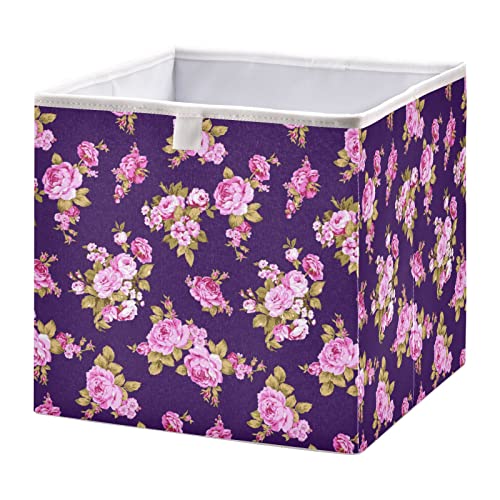 Kigai Storage Basket Pink Floral Foldable Storage Bin 11 X 11 X 11 Inches Cube Storage Baskets Box for Shelves Closet Laundry Nursery Bedroom Home Decor