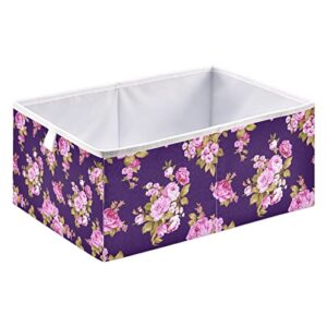 Kigai Storage Basket Pink Floral Foldable Storage Bin 11 X 11 X 11 Inches Cube Storage Baskets Box for Shelves Closet Laundry Nursery Bedroom Home Decor