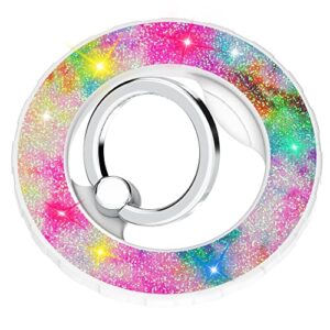 romsea magnetic ring holder grip,compatible with magsafe for iphone 15 14 13 12 max pro plus mini removable wireless charging,adjustable collapsible kickstand bling,gradual colorful
