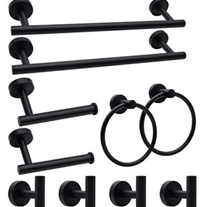 Bathroom Hardware Set, 10pcs Bathroom Hardware Set, Stainless Steel Bath Hardware Set Including 16" Hand Towel Bars, Toilet Paper Holders, Towel Rings, Robe Towel Hooks (10pcs, Black)