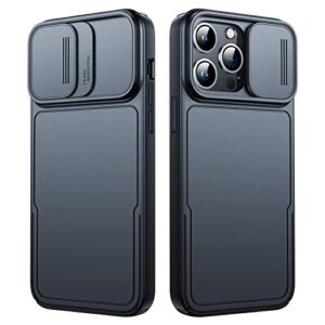 simtect compatible with iphone 14 pro with camera cover [12ft drop protection] snug touch slim protective hard back and shockproof bumper case for iphone 14 pro phone case 6.1"-black