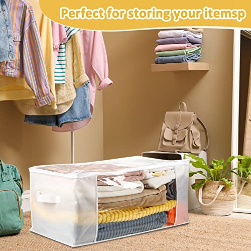 9 Pcs Clear Zippered Storage Bags Fabric Blanket Organizer Plastic Clothes Containers Large Storage Bins with Handle for Bedding Closet Sheets Toys, White, 25.6 x 13.8 x 11.8 Inch