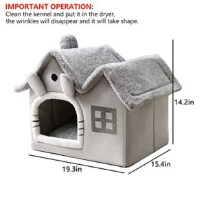 Luxury Double Roof Dog House Cat Nest with Removable Plush Cushion, Foldable Warm Soft Kennel Indoor (L)