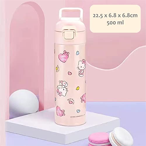 Hello Kitty Stainless Steel Insulated Water Bottle with Handle 500ml- Pink