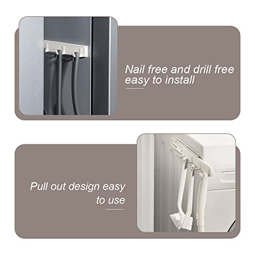 2 Pcs Wall Mounted Coat Hook Retractable Gap Self Adhesive Hook Coat Rack with 4 Hangers for Hanging Clothes Robes Towels Hats Kitchen Garage