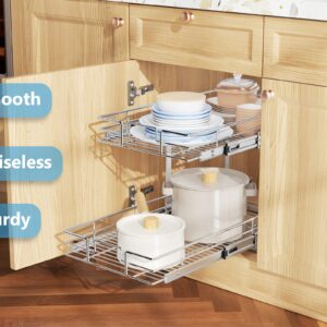 LOVMOR Slide Out Cabinet Drawers Pots and Pans Organizer and Storage, 14" W x 21" D, 2 Tier