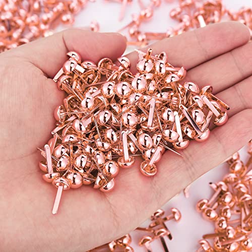 500 Pieces Paper Brass Fasteners Brass Brads Round Fasteners for Kids Craft Art Crafting School Project Decorative Scrapbooking DIY Supplies (Rose Gold, 0.3 x 0.6 Inch)