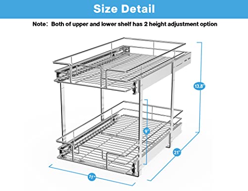 LOVMOR Slide Out Cabinet Drawers Pots and Pans Organizer and Storage, 11" W x 21" D, 2 Tier