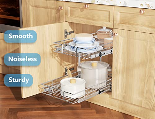 LOVMOR Slide Out Cabinet Drawers Pots and Pans Organizer and Storage, 11" W x 21" D, 2 Tier