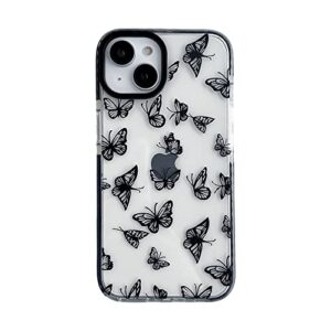 lxsceto black butterfly trendy cute clear phone case for iphone 13 6.1 inch with built-in bumper shockproof protective cover for iphone 13 6.1"