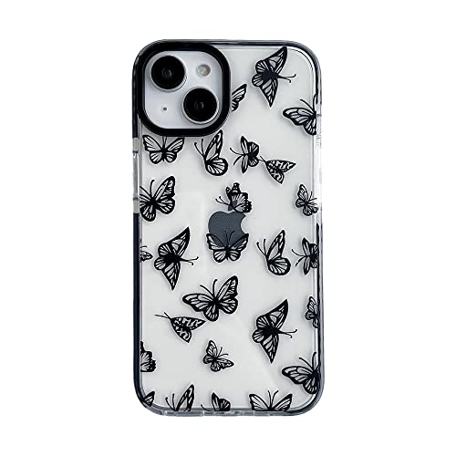 Lxsceto Black Butterfly Trendy Cute Clear Phone Case for iPhone 13 6.1 inch with Built-in Bumper Shockproof Protective Cover for iPhone 13 6.1"