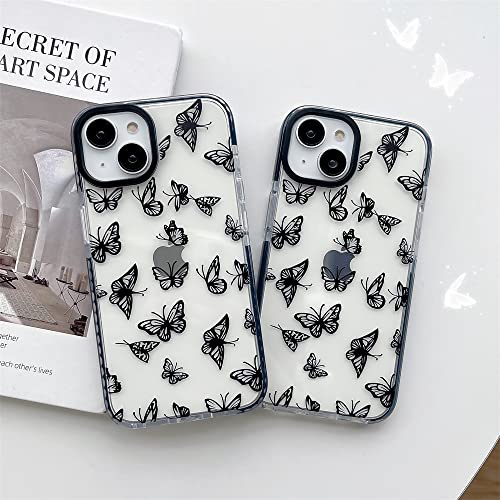 Lxsceto Black Butterfly Trendy Cute Clear Phone Case for iPhone 13 6.1 inch with Built-in Bumper Shockproof Protective Cover for iPhone 13 6.1"