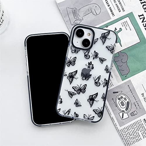 Lxsceto Black Butterfly Trendy Cute Clear Phone Case for iPhone 13 6.1 inch with Built-in Bumper Shockproof Protective Cover for iPhone 13 6.1"