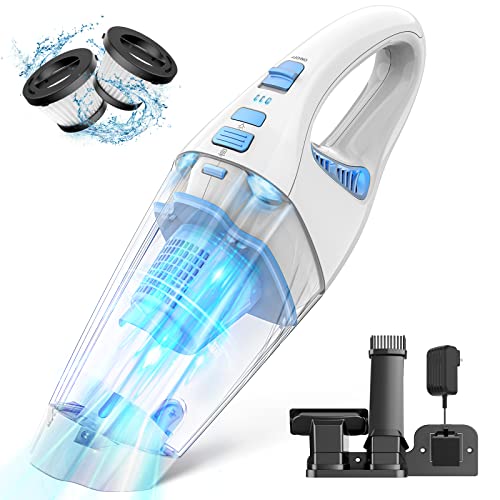 FUOAYOC Handheld Vacuum Cordless, Mini Car Hand Held Vacuum with Powerful Suction, Portable Hand Vacuum Rechargeable with LED Light for Pet Hair Keyboard Dust Office and Home Cleaning