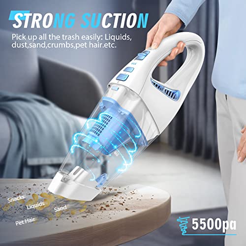 FUOAYOC Handheld Vacuum Cordless, Mini Car Hand Held Vacuum with Powerful Suction, Portable Hand Vacuum Rechargeable with LED Light for Pet Hair Keyboard Dust Office and Home Cleaning