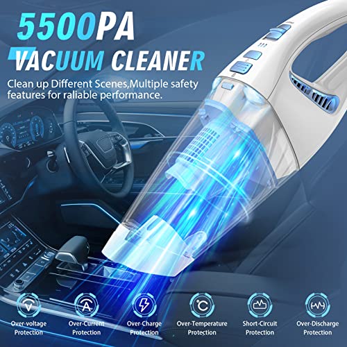 FUOAYOC Handheld Vacuum Cordless, Mini Car Hand Held Vacuum with Powerful Suction, Portable Hand Vacuum Rechargeable with LED Light for Pet Hair Keyboard Dust Office and Home Cleaning