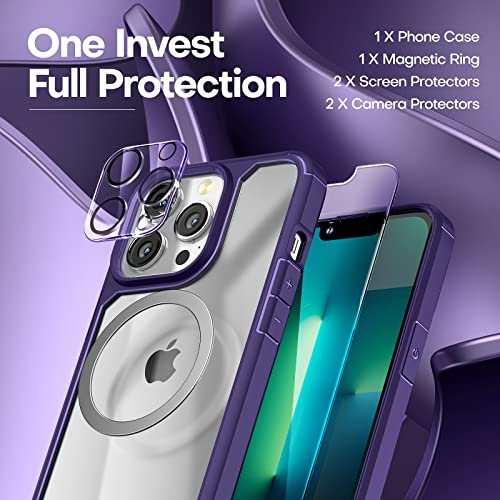 TAURI for iPhone 13 Pro Max Case, [5 in 1] 1X Clear Case [Not-Yellowing] with 2X Tempered Glass Screen Protector + 2X Camera Lens Protector, [Military-Grade Drop Protection] Case 6.7 Inch Dark Purple