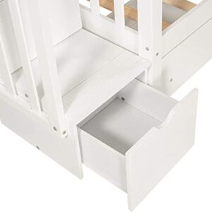 Harper & Bright Designs Full Over Full Bunk Bed with Stairs for Adults,Wooden Full Bunk Beds with 6 Storage Drawers and Shelves, Detachable Full Size Bunk Beds for Teens,Kids,Boys & Girls,White