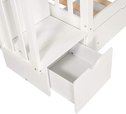 Harper & Bright Designs Full Over Full Bunk Bed with Stairs for Adults,Wooden Full Bunk Beds with 6 Storage Drawers and Shelves, Detachable Full Size Bunk Beds for Teens,Kids,Boys & Girls,White