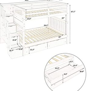 Harper & Bright Designs Full Over Full Bunk Bed with Stairs for Adults,Wooden Full Bunk Beds with 6 Storage Drawers and Shelves, Detachable Full Size Bunk Beds for Teens,Kids,Boys & Girls,White