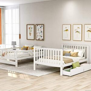 Harper & Bright Designs Full Over Full Bunk Bed with Stairs for Adults,Wooden Full Bunk Beds with 6 Storage Drawers and Shelves, Detachable Full Size Bunk Beds for Teens,Kids,Boys & Girls,White