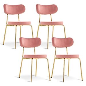 ivinta stackable dining chair set of 4, modern pink velvet chairs with golden legs, mid century side chairs for dining room, living room, bedroom, kitchen, armless vanity accent chair for small space