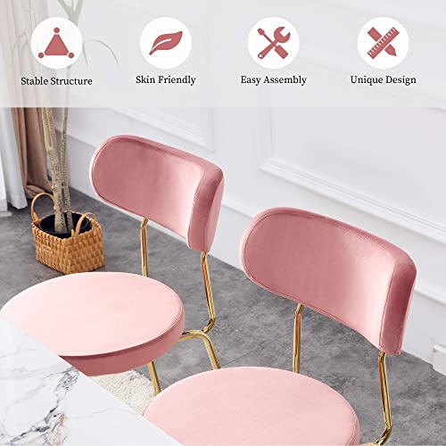 ivinta Stackable Dining Chair Set of 4, Modern Pink Velvet Chairs with Golden Legs, Mid Century Side Chairs for Dining Room, Living Room, Bedroom, Kitchen, Armless Vanity Accent Chair for Small Space