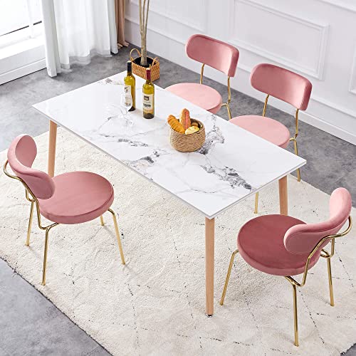 ivinta Stackable Dining Chair Set of 4, Modern Pink Velvet Chairs with Golden Legs, Mid Century Side Chairs for Dining Room, Living Room, Bedroom, Kitchen, Armless Vanity Accent Chair for Small Space