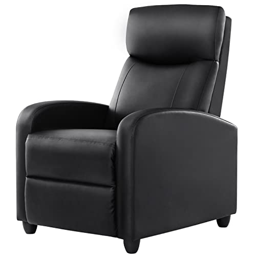 Sweetcrispy Living Room Adjustable Theater Padded Seat Cusion & Backrest Winback Single Sofa Modern Recliner Bedroom Chair for Adults, Black