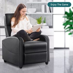 Sweetcrispy Living Room Adjustable Theater Padded Seat Cusion & Backrest Winback Single Sofa Modern Recliner Bedroom Chair for Adults, Black