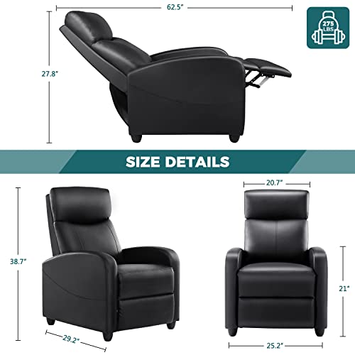 Sweetcrispy Living Room Adjustable Theater Padded Seat Cusion & Backrest Winback Single Sofa Modern Recliner Bedroom Chair for Adults, Black