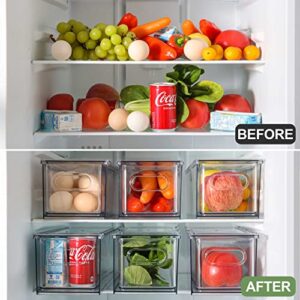 2 Pack Refrigerator Organizer Bins Pull Out Drawers, Clear Stackable Fridge Drawer Organizer with Handle, Fridge Sliding Storage Bins Organization with Drawers for Kitchen, Freezer, Cabinet, Pantry