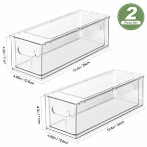 2 Pack Refrigerator Organizer Bins Pull Out Drawers, Clear Stackable Fridge Drawer Organizer with Handle, Fridge Sliding Storage Bins Organization with Drawers for Kitchen, Freezer, Cabinet, Pantry