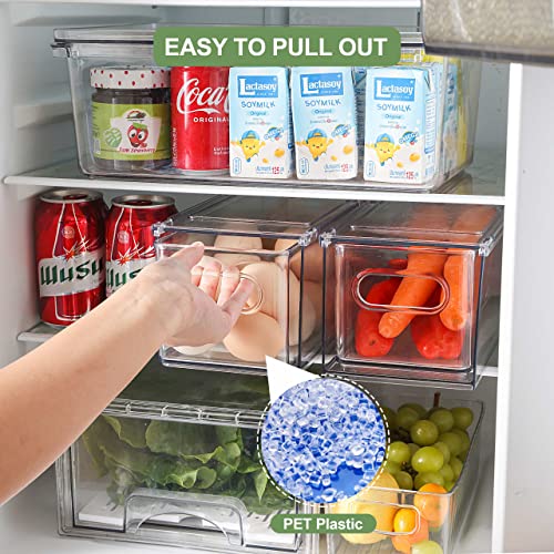 2 Pack Refrigerator Organizer Bins Pull Out Drawers, Clear Stackable Fridge Drawer Organizer with Handle, Fridge Sliding Storage Bins Organization with Drawers for Kitchen, Freezer, Cabinet, Pantry