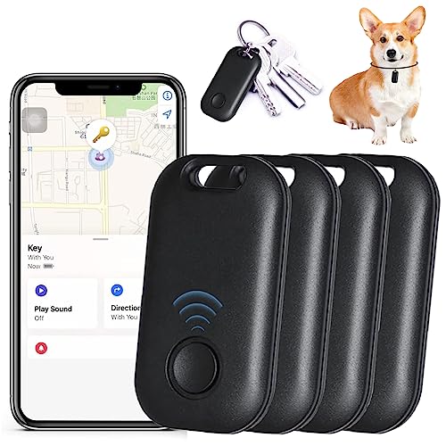 Key Finder Locator with Sound Bluetooth Tracker with Keys Chain and Key Locator for Keys Bags Wallets Pet and More Anti-Lost Device Compatible with Apple Find My Keys App (4 Pack, Black)